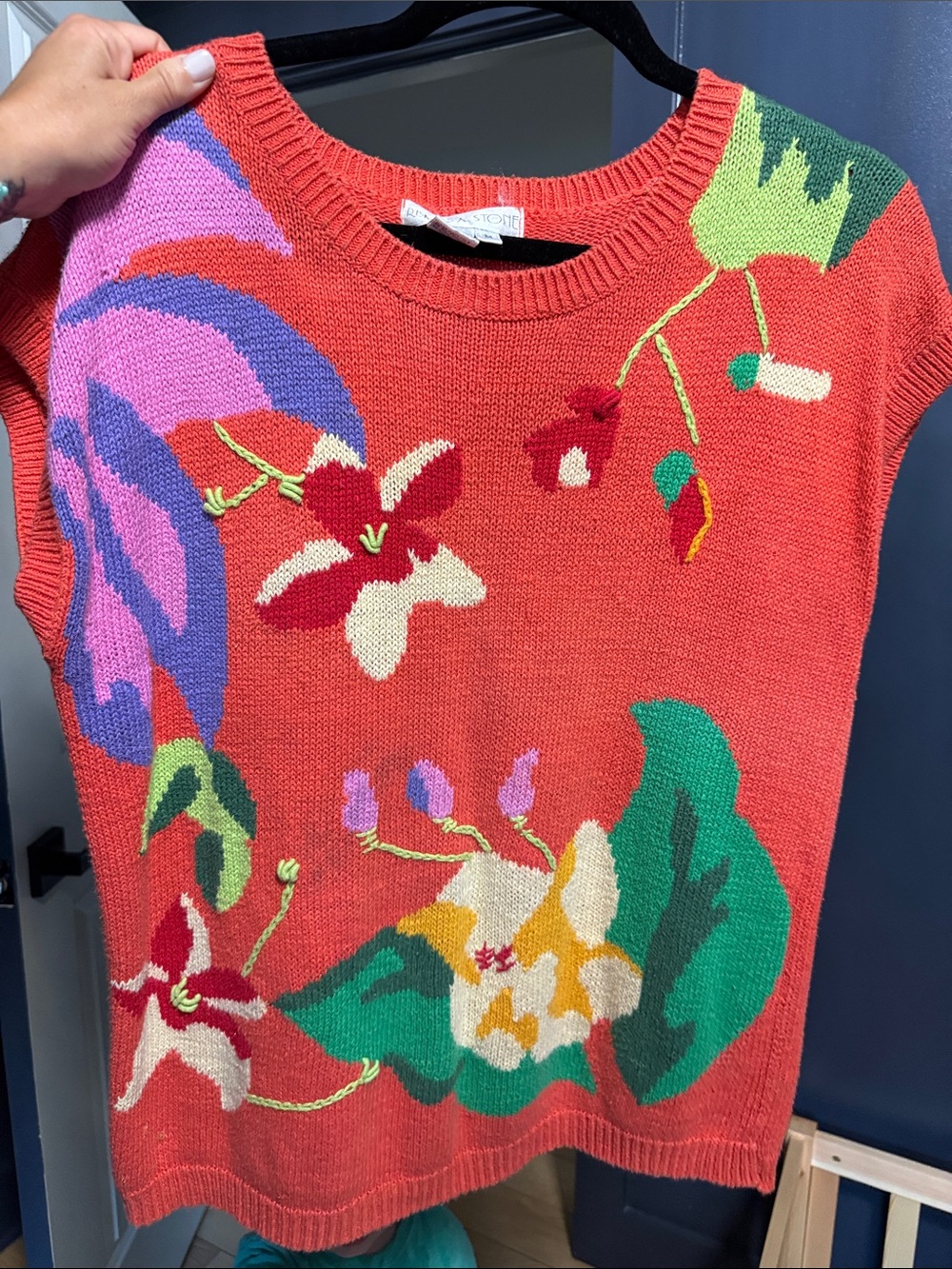 Colorful Floral Knit Sweater Vest - Coral